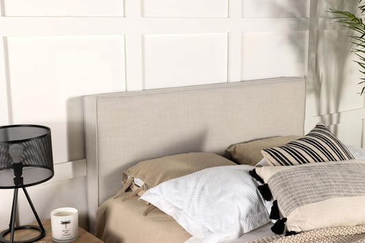 Home Furnishings - Kosmo - Pine Wood - Upholstered Panel Headboard with Self-Welt Details, Foam Padding and Transitional Style - Bedroom - Eastern/California King Size - Sand - 315993K