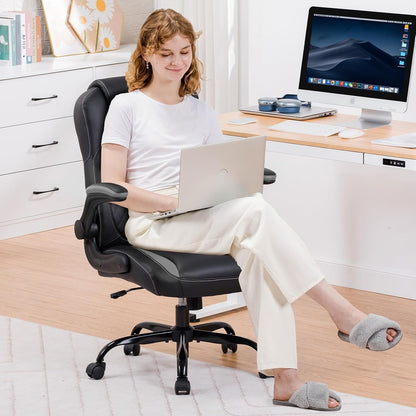 Office Computer Gaming Chair Ergonomic Desk Chair for Adults with Lumbar Support Flip-Up Arms Adjustable Height Swivel Wheels PU Leather Executive Design for Short People Use, Gray