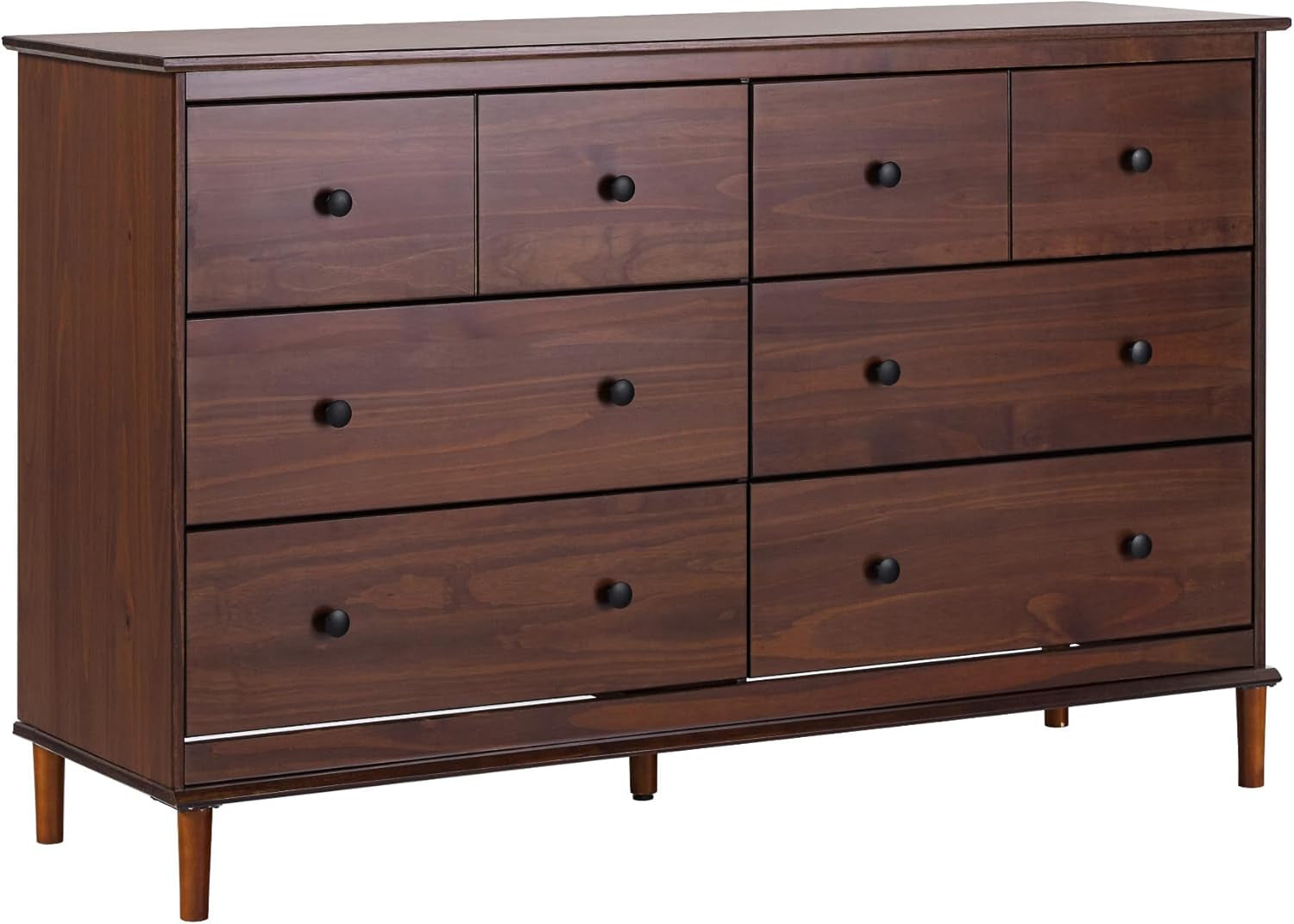 Modern 6-Drawer Solid Wood Dresser Bedroom Storage, 57 Inch, Walnut