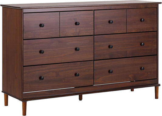 Modern 6-Drawer Solid Wood Dresser Bedroom Storage, 57 Inch, Walnut