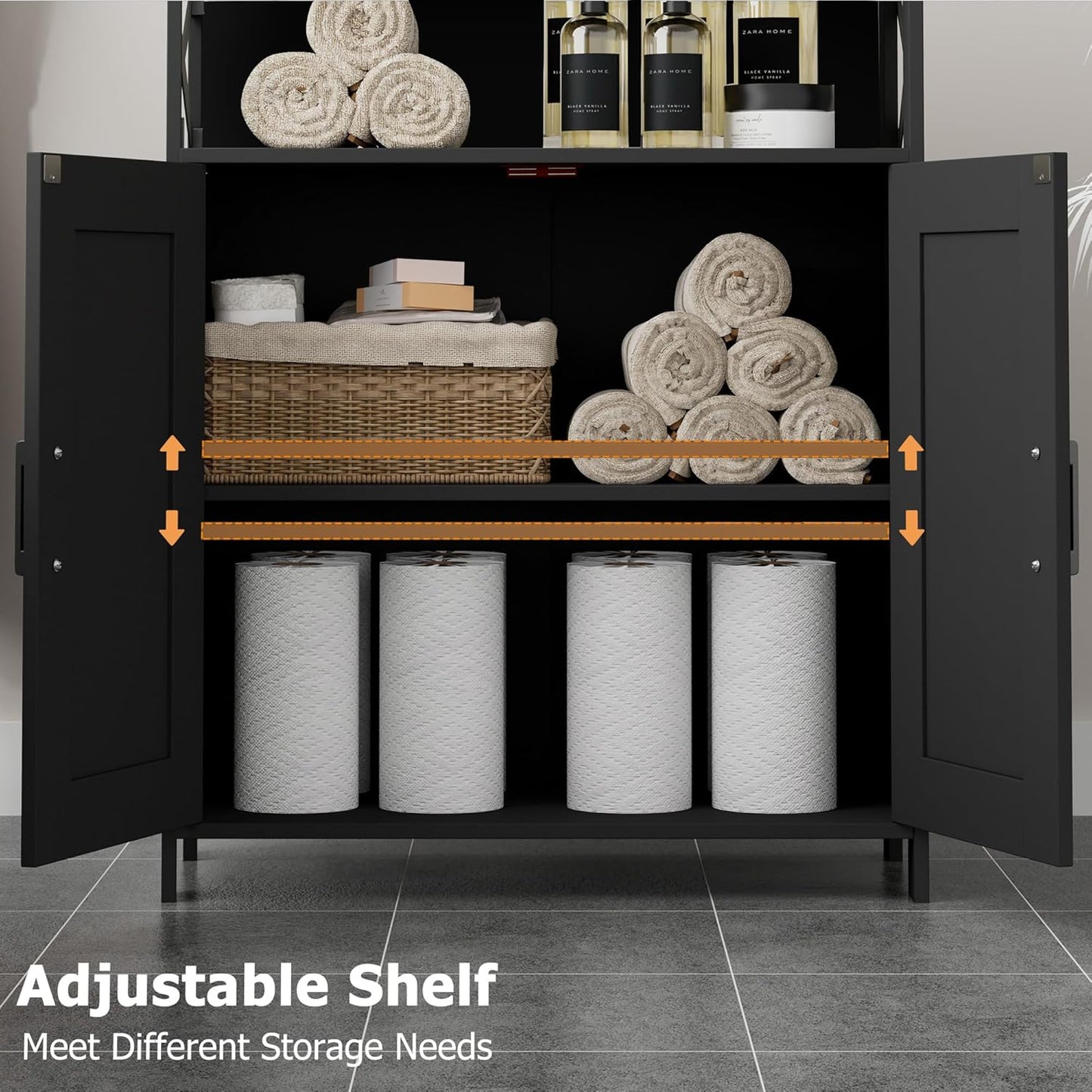 Farmhouse Bathroom Storage Cabinet with 2 Doors, Toilet Paper Cabinet with Adjustable Shelves, Small Bathroom Cabinet for Kitchen/Laundry/Living Room, 11.8 X 23.6 X 31.5 Inches, Black