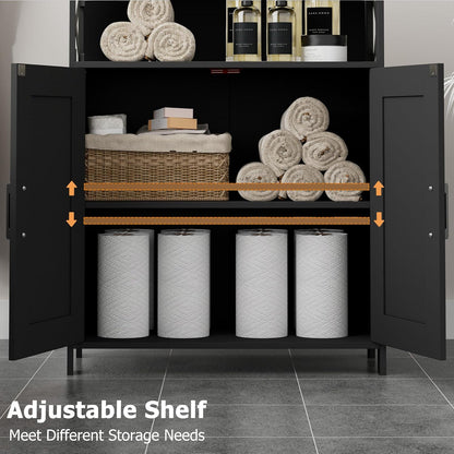 Farmhouse Bathroom Storage Cabinet with 2 Doors, Toilet Paper Cabinet with Adjustable Shelves, Small Bathroom Cabinet for Kitchen/Laundry/Living Room, 11.8 X 23.6 X 31.5 Inches, Black