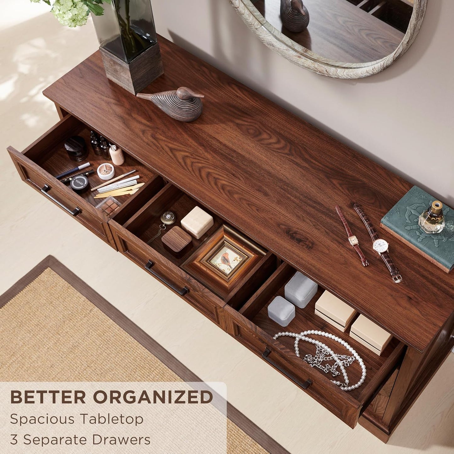 7 Drawer Dresser, Farmhouse Chest of Drawers for Bedroom, 52" Wide Dresser TV Stand with Large Metal Handles, Wood Drawer Organizer for Living Room, Hallway - Brown