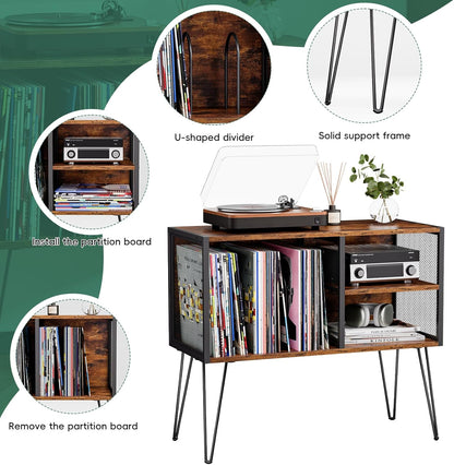 Record Player Stand, Record Player Table with Vinyl Storage Holds up to 230 Albums Storage Cabinet Turntable Stand Album Shelf and Holder