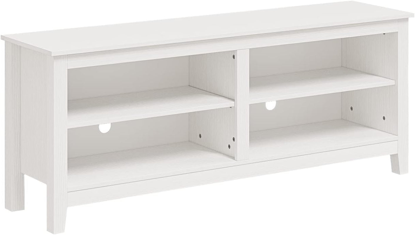 TV Stand, Classic 4 Cubby TV Stand for 60 Inch TV, Entertainment Center Media Television Stand for Living Room Bedroom (White, 55 Inch)