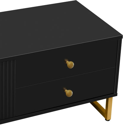 Modern TV Stand with Drawers for Tvs up to 75'', Media Console Storage Cabinet Entertainment Center Furniture for Living Room Bedroom, Gold Metal Legs, 70.9-Inch, Black