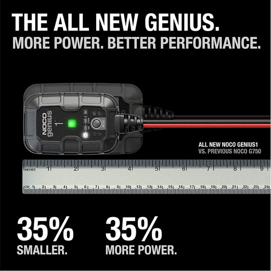 GENIUS1: 1A 6V/12V Smart Battery Charger – Automatic Maintainer, Trickle Charger & Desulfator with Overcharge Protection & Temperature Compensation – for Lead-Acid & Lithium Batteries