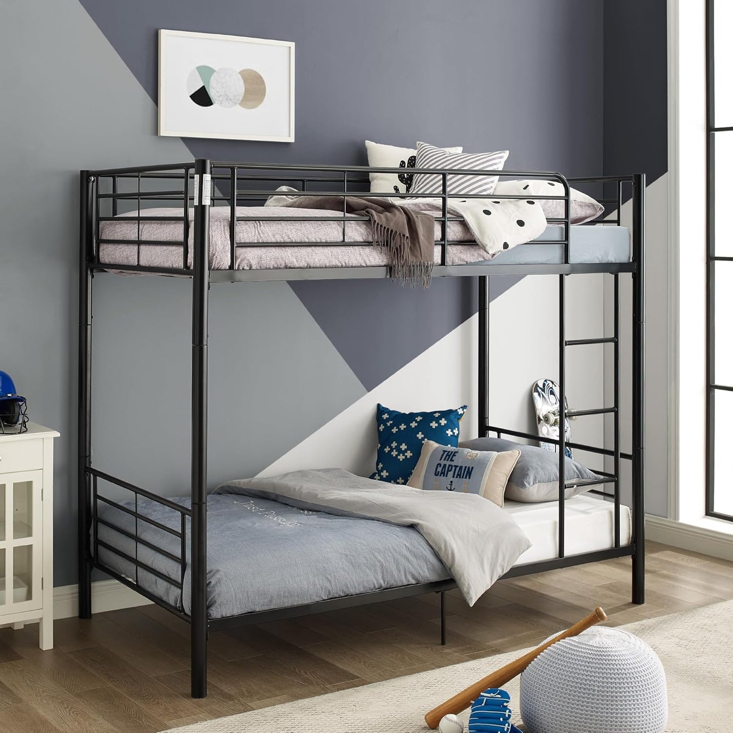 Elodie Urban Industrial Twin over Twin Metal Bunk Bed, Twin over Twin, Black