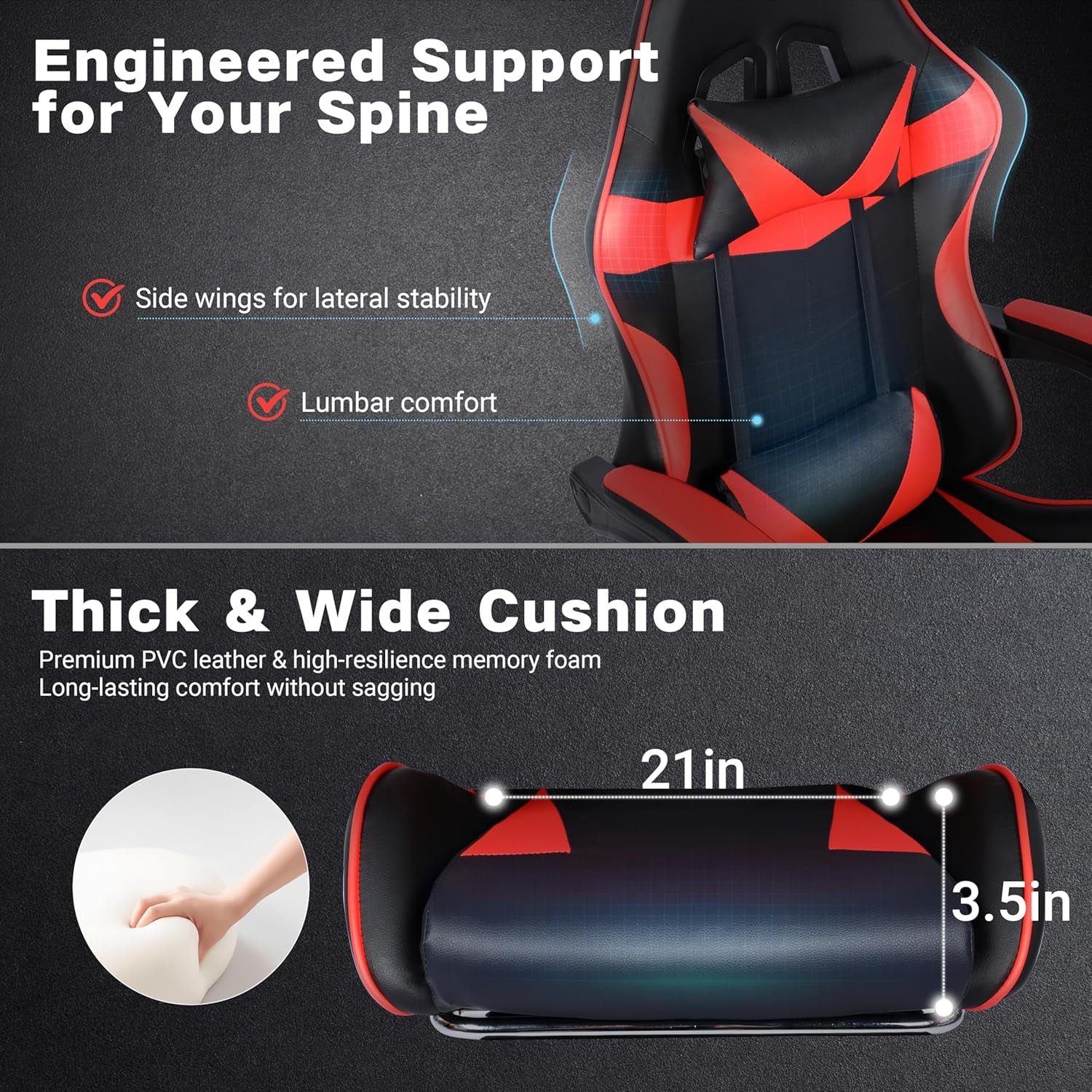 Gaming Chair, Ergonomic Computer Chair with Footrest and Lumbar Support, Height Adjustable Office Chair with 360° Swivel Seat and Headrest