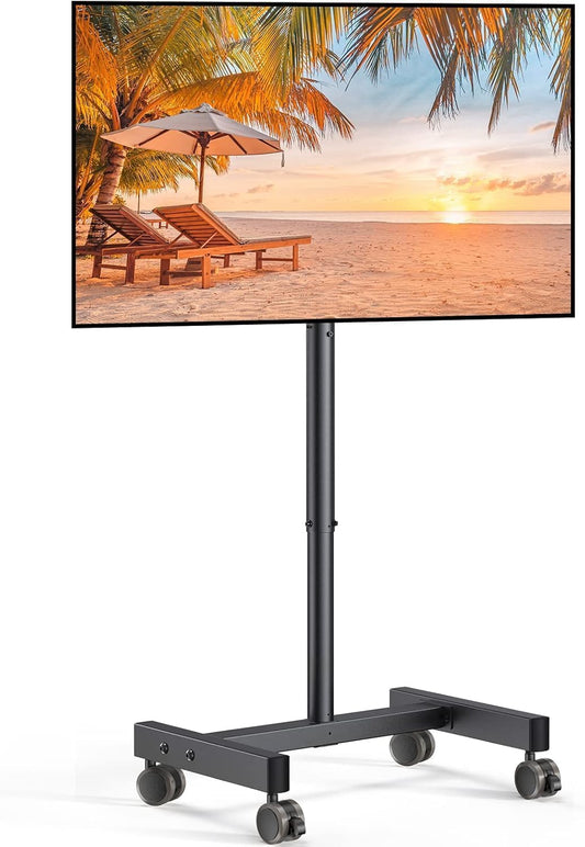 Mobile TV Cart, Rolling TV Stand for 13-50 Inch with 30° Tilt Universal Tvs Cart for LED/LCD/OLED Height Adjustable Floor TV Stand Holds 44Lbs Portable Monitor Stand Max VESA 200X200Mm