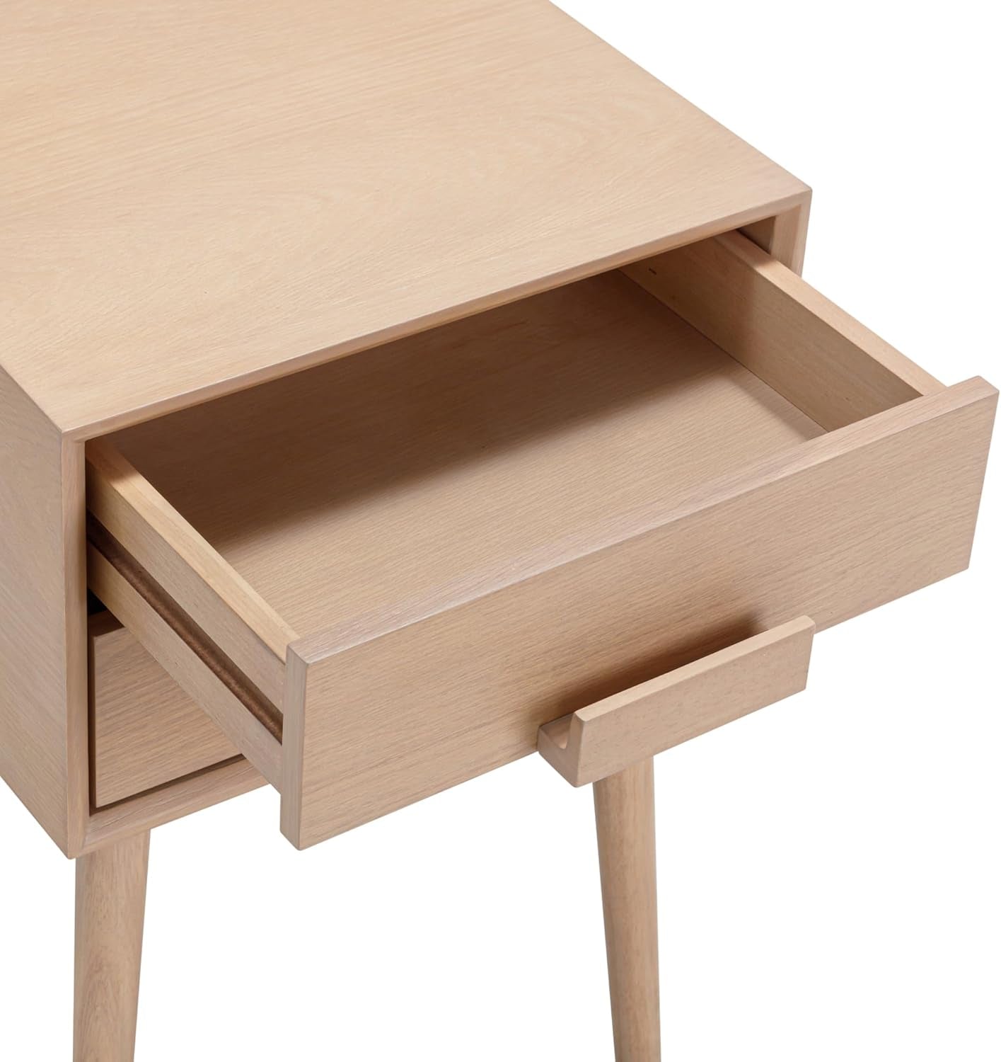 Harper 2-Drawer Mid Century Modern Nightstand, Solid Wood Nightstand in Raw Oak