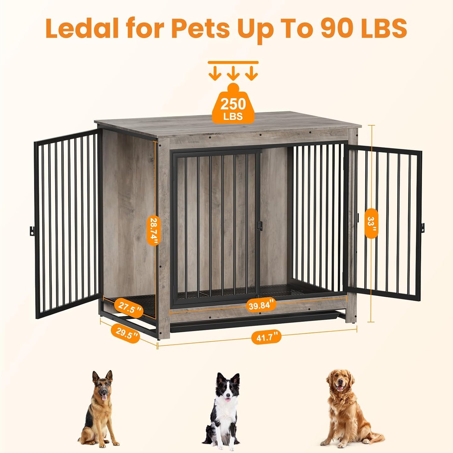 Dog Crate Furniture, Large Dog Crate Furniture, Dog Crate End Table for Large and Medium Dogs, Wooden Cage Kennel Furniture Indoor, Modern Dog Crate with Multi-Purpose Removable Tray