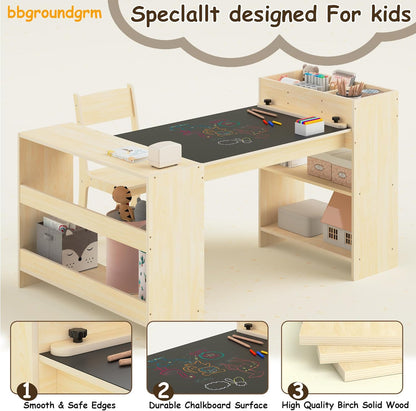 Kids Art Table and 1 Chairs Set, Kids Craft Table with Storage,Wooden Set for Toddlers, Activity Desk for Children Painting, Reading, Learning