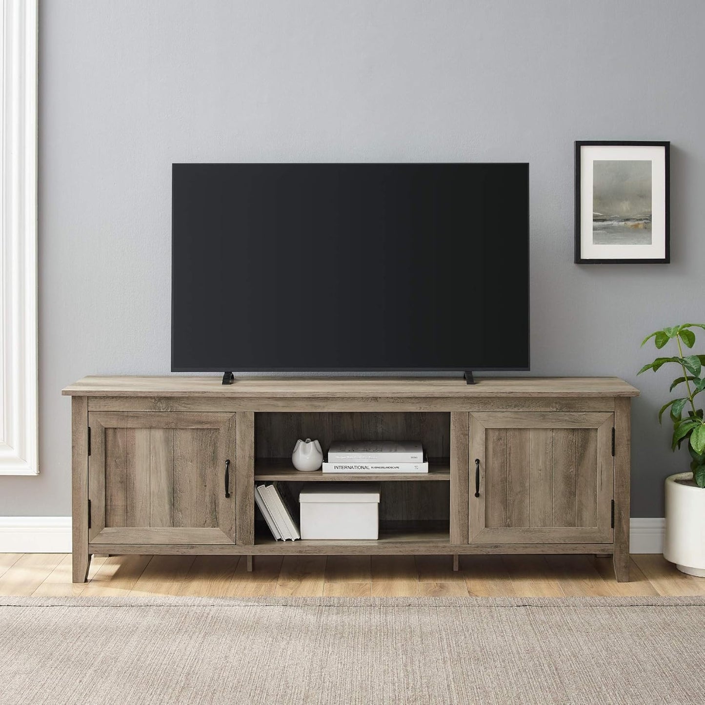 Ashbury Coastal Style Grooved Door TV Stand for Tvs up to 80 Inches, 70 Inch, Grey Wash
