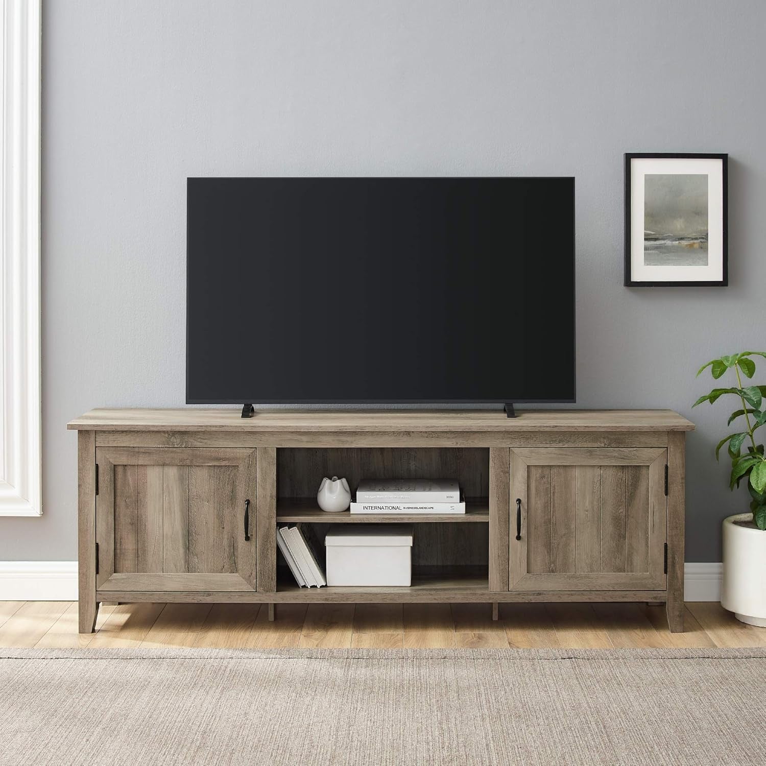 Ashbury Coastal Style Grooved Door TV Stand for Tvs up to 80 Inches, 70 Inch, Grey Wash