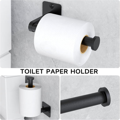 Matte Black Bathroom Accessories Set,  4 Pieces Bathroom Hardware Set, 24 Inch Towel Bar, Towel Racks for Bathroom, Robe Towel Hooks, Toilet Paper Holder Wall Mounted