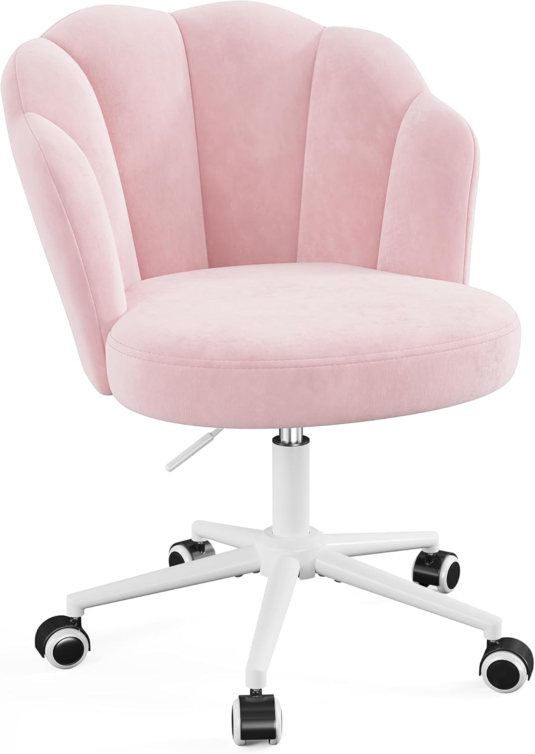 Office Vanity Chair with Wheels, Comfy Desk Chair with Back, Armless Home Office Desk Chair Hight Adjustable & 360° Swivel, Makeup Task Chair for Bedroom, Study Room, Blush Pink
