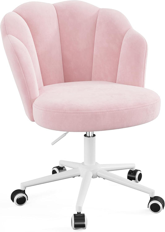 Office Vanity Chair with Wheels, Comfy Desk Chair with Back, Armless Home Office Desk Chair Hight Adjustable & 360° Swivel, Makeup Task Chair for Bedroom, Study Room, Blush Pink