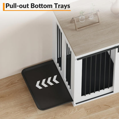 Dog Crate Furniture for 2 Large Dogs,71" Farmhouse Double Kennel with Sliding Door,Heavy Duty Wooden Dog Crate Kennel End Table Tv Stand