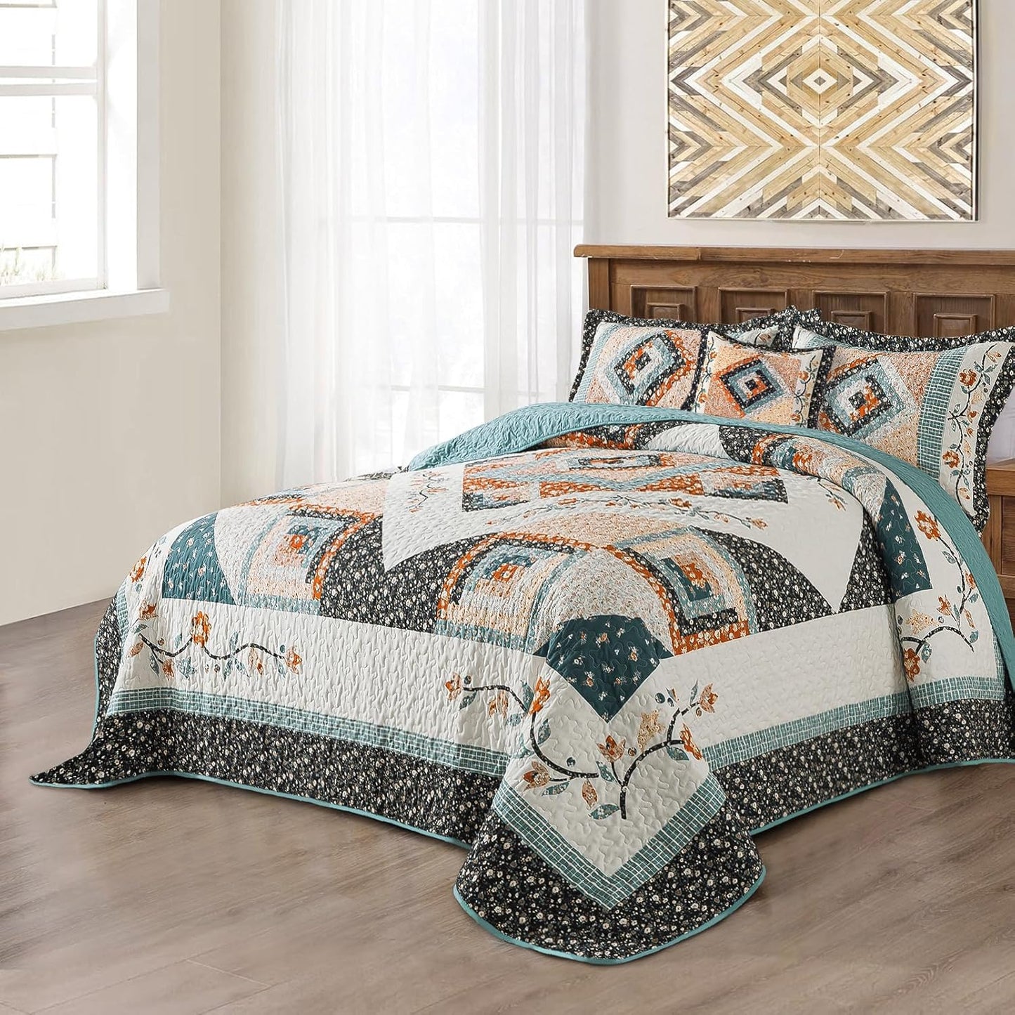 Cotton King Size Quilt Sets, Lightweight King Quilt Bedding Set (98 X 106 Inch) Garden Style Floral Bedspread King Size Coverlet Set for Bed Decorations - All Seasons, 3 Pieces