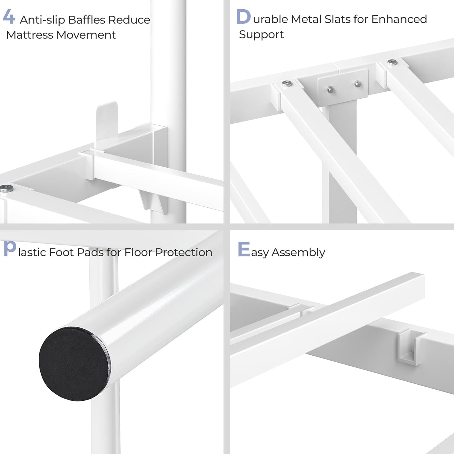 Full Size Metal Platform Bed Frame with Simple Headboard and Footboard, Mattress Foundation for under Bed Storage, Steel Slat Support, No Box Spring Needed, Easy Assembly, White