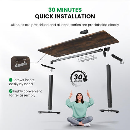 Electric Standing Desk Adjustable - 48 X 24 Inch Sit Stand up Desk with Cable Management - 3 Memory Preset Adjustable Height Table