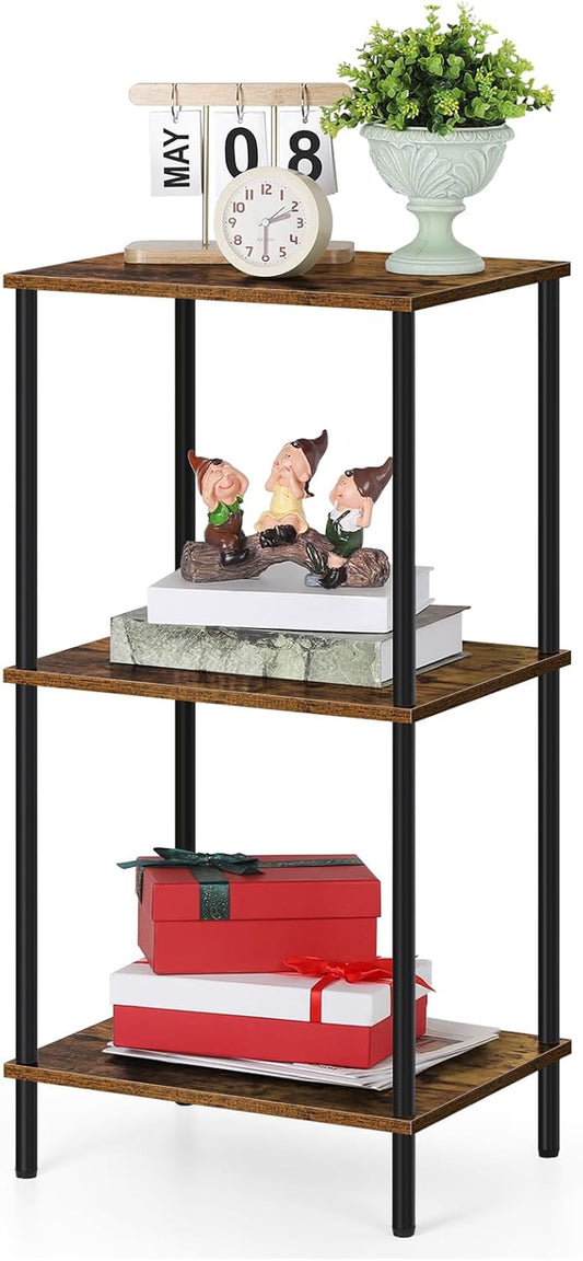 Tall Side Table 3 Tier Small End Table Stand 31.6" Height Telephone Table Industrial Night Stand with Storage for Living Room Bedroom Bathroom Kitchen, Brown&Black