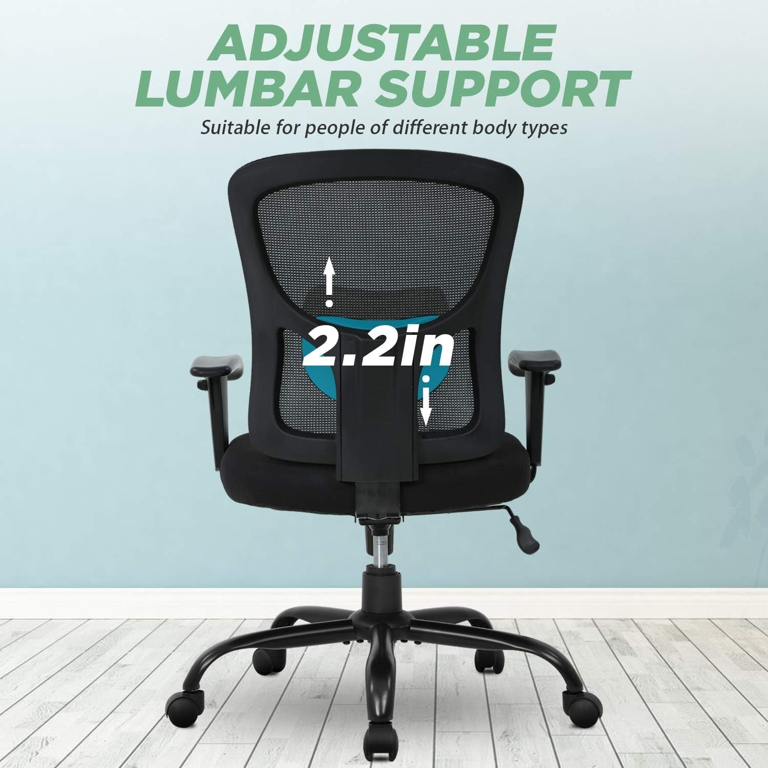 Big and Tall Office Chair 500Lbs Desk Chair Mesh Computer Chair with Lumbar Support Wide Seat High Back Task Executive Ergonomic Chair for Home Office (Black)