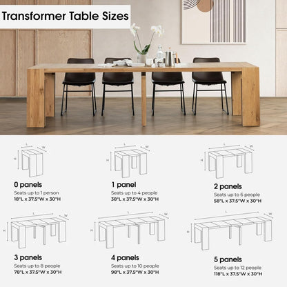 - Solid Wood Extendable Dining Table with Bench and Sideboard Storage, Seats 2-12, Space-Saving Furniture, Scandinavian Oak, Natural Finish (Table + Bench + Coffe Table)