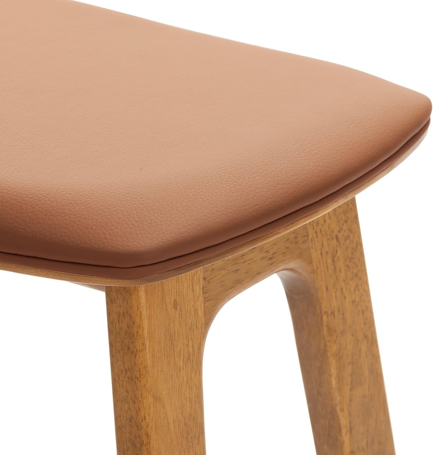 Beryl Counter Height Stool - Mid-Century Modern Rubberwood Bar Stool with Faux Leather Seat, Metal Footrest, Easy Assembly, 2-Pack, Pecan/Toffee