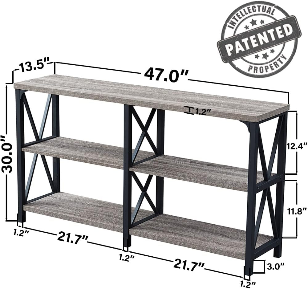 Farmhouse Sofa Table, Rustic Console Table for Living Room, Entryway Table with Storage, Hallway Entry Table for Foyer, Light Grey Oak, 47 Inch