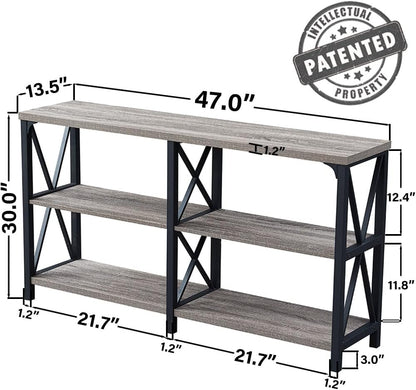 Farmhouse Sofa Table, Rustic Console Table for Living Room, Entryway Table with Storage, Hallway Entry Table for Foyer, Light Grey Oak, 47 Inch