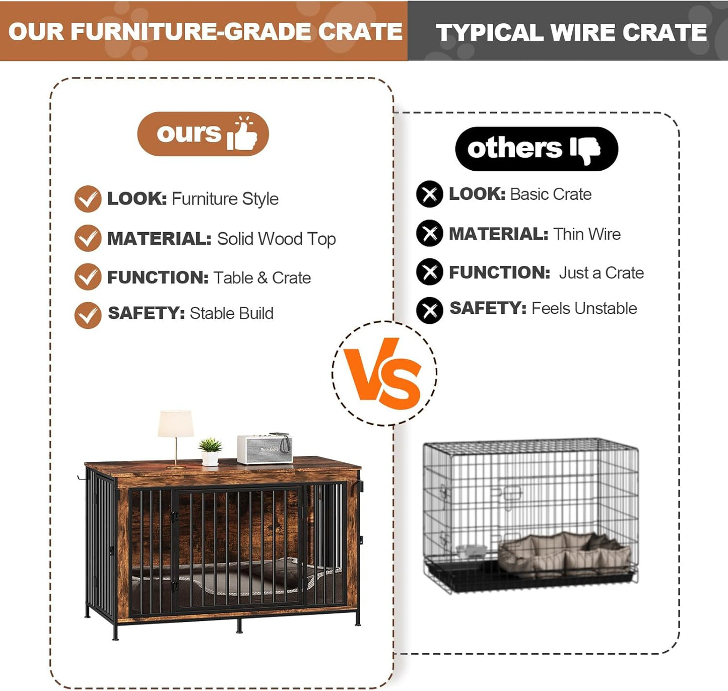 XL Dog Crate Furniture 48'', Heavy Duty Wooden Dog Kennel Indoor, XXL Large Cage End Table, 48'' X 24'' X 30'', Extra Large Pet House TV Stand with Name Tag & Divider for Big Breeds