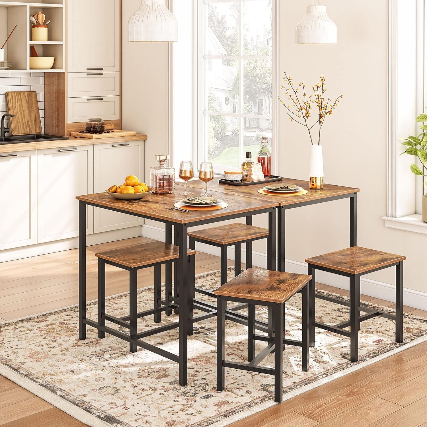 3-Piece Industrial Dining Table Set, Kitchen Table, Space Saving Dinette for Kitchen, Dining Room, Small Space, Breakfast Nook, Living Room, Party, Rustic Brown and Black BF75CZ01G1