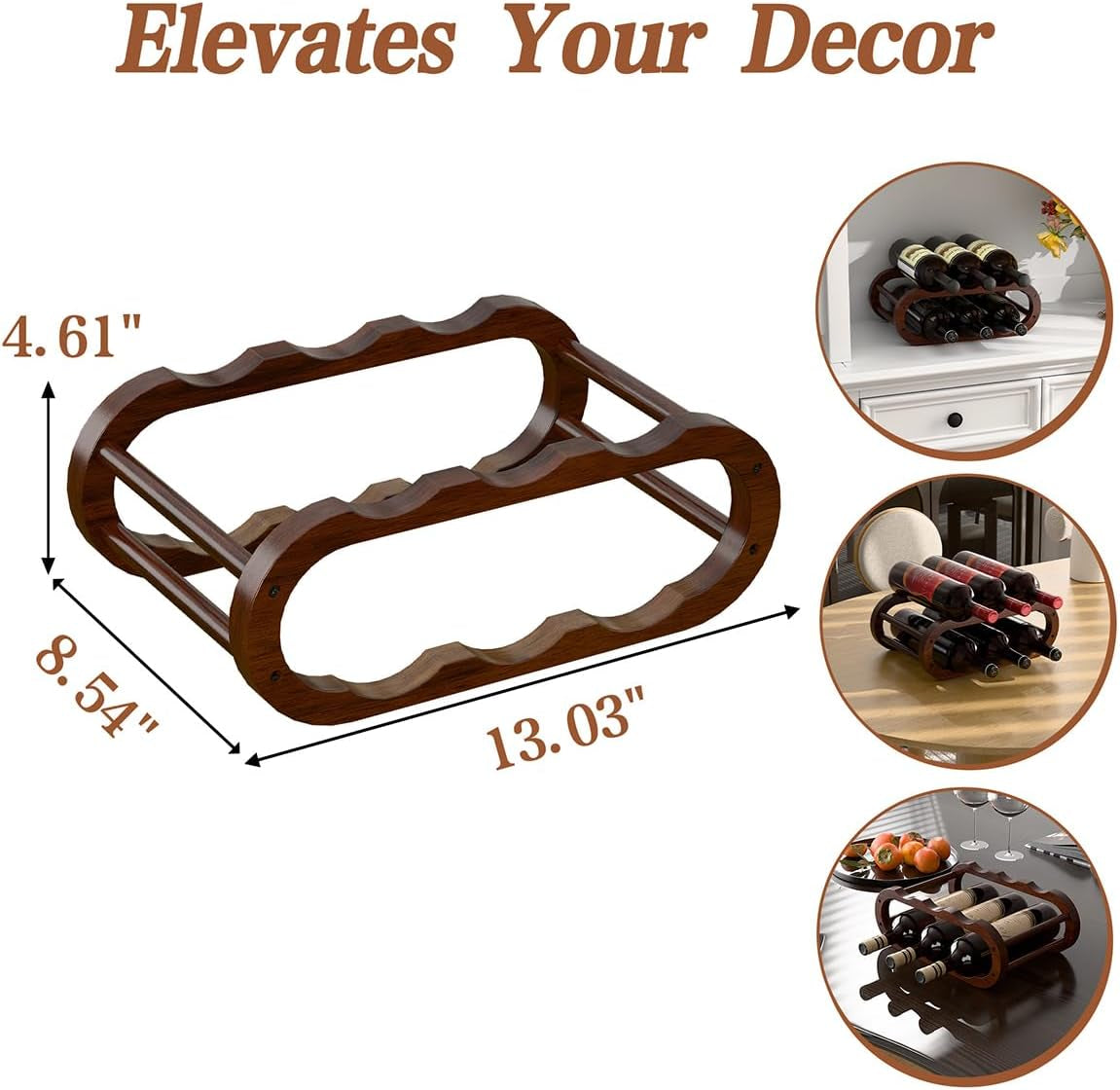 Wine Rack – Small Countertop Wine Rack & Wine Bottle Holder for Cabinet and Countertop, Stylish Natural Wood Wine Holder (6-Bottle