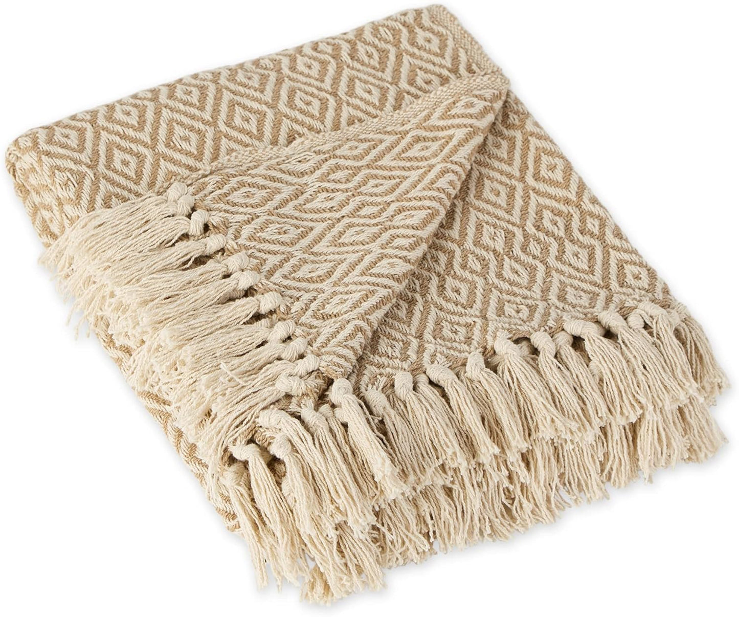Rustic Farmhouse Double Diamond Woven Throw, 50X60, Stone