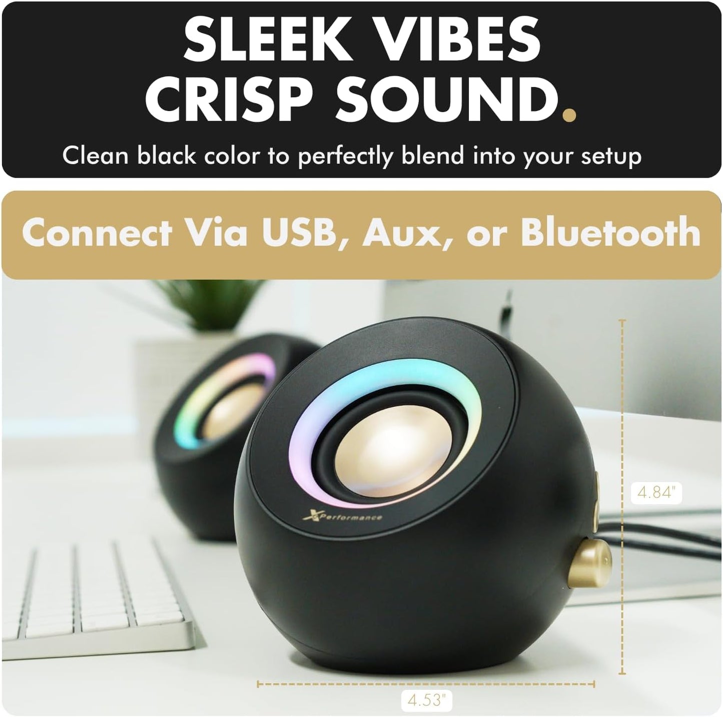Computer Speakers for Desktop PC - Bluetooth, Aux, and USB Speakers with RGB Lighting for Desk Top, Laptops, Tablet