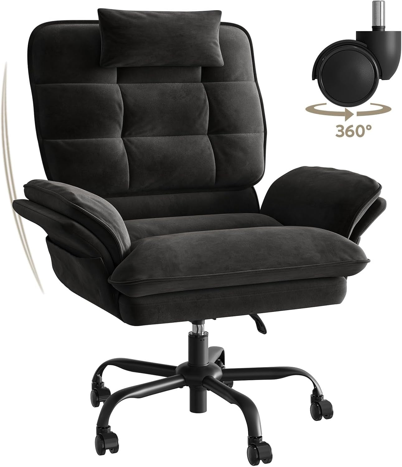 Cross Legged Office Chair, Criss Cross Chair with Adjustable Arms, 135° Reclining Velet Executive Chair with Wheels, Big and Tall Computer Desk Chair for Home, Office - Black