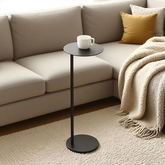 Premium round Mini Side Table, C Shaped End Table, Drink Table, Small Pedestal Side Table with Upgraded Weighted Metal Base, for Livingroom, Bedroom, Bathroom, Balcony, Small Spaces (Black)