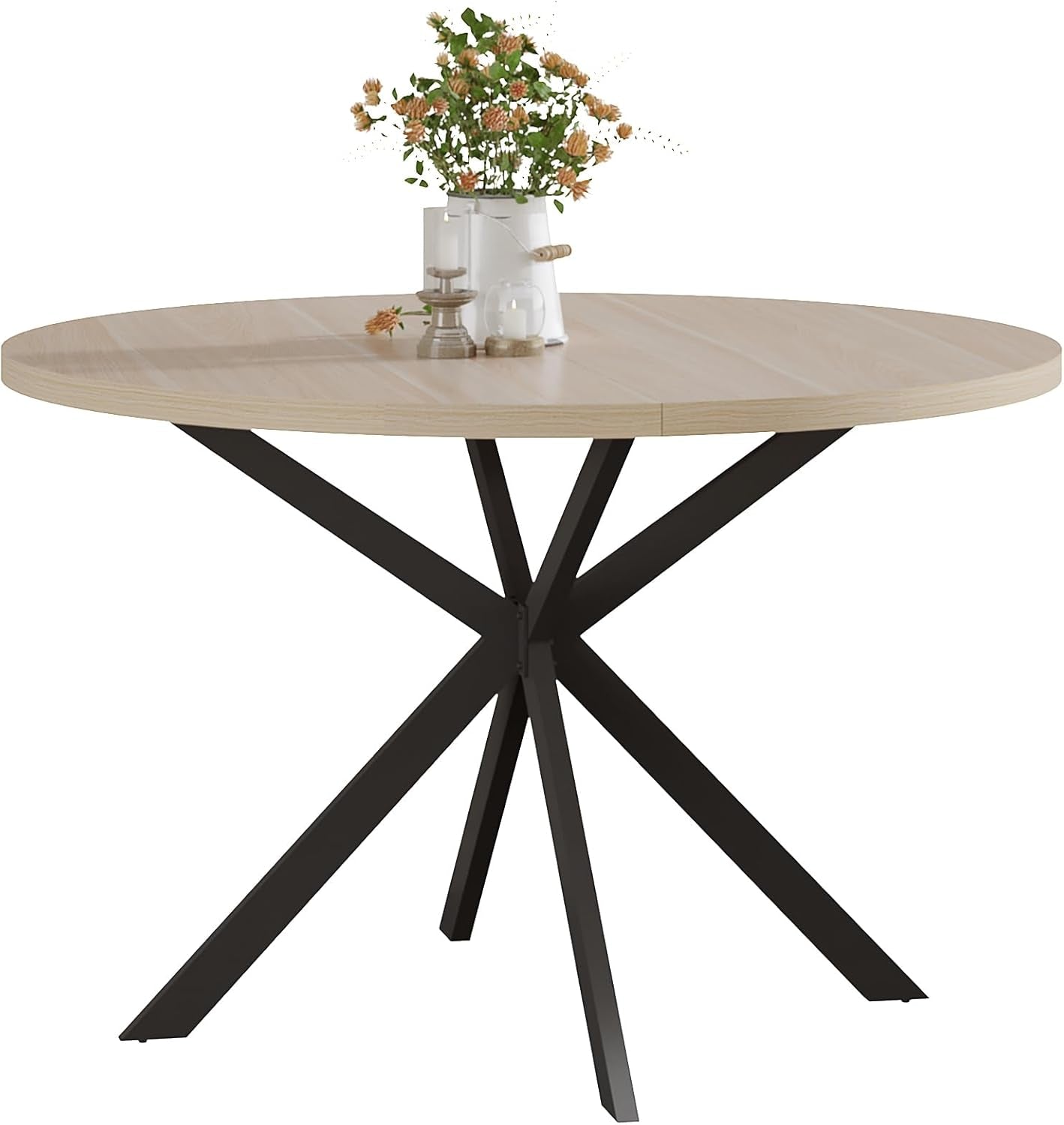 47.2 Inch round Dining Table for 4, Farmhouse Wood Kitchen Table, Circle Dinner Table for Kitchen & Dining Room, Black