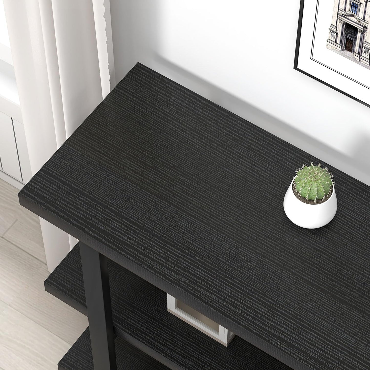 Black Entryway Table, Modern Console Tables with 3 Tier Storage Shelves for Living Room, Wood and Metal Sofa Table for Hallway, Entrance, or behind Couch, 47 Inch