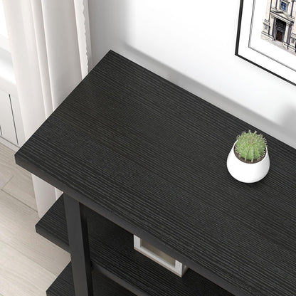 Black Entryway Table, Modern Console Tables with 3 Tier Storage Shelves for Living Room, Wood and Metal Sofa Table for Hallway, Entrance, or behind Couch, 47 Inch