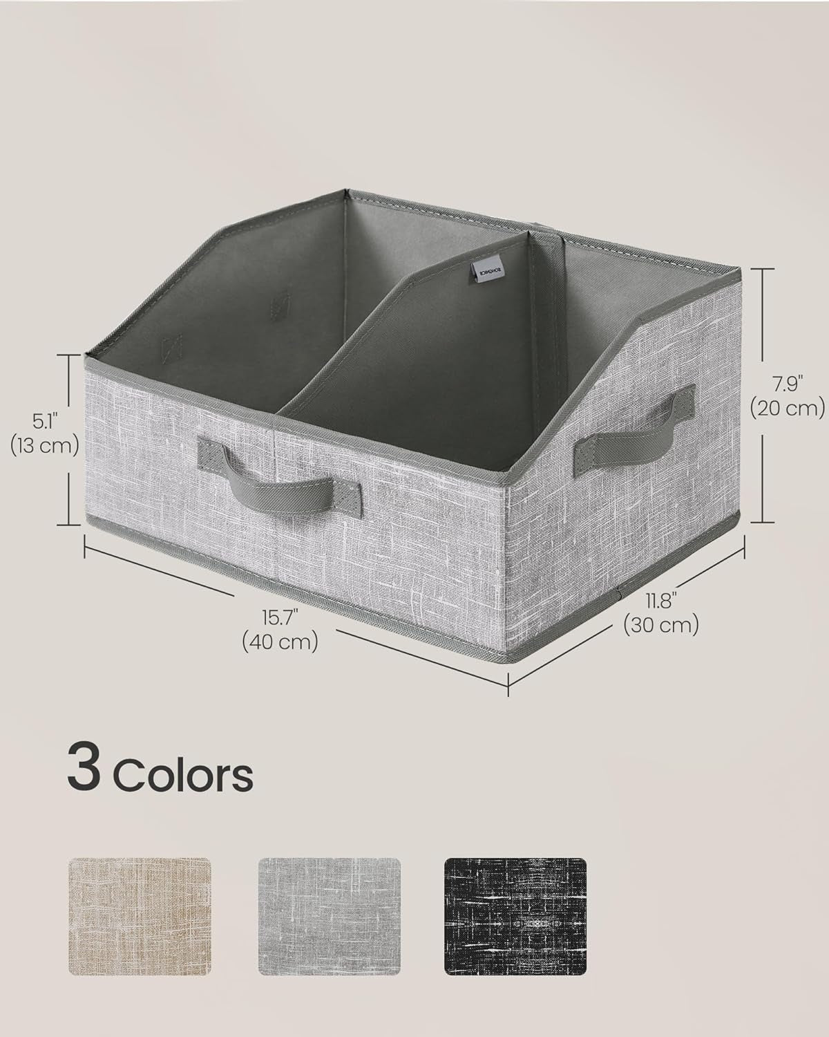 Set of 6 Storage Baskets, Foldable Storage Bins with Removable Dividers, Fabric Boxes, 15.7 X 11.8 X 7.9 Inches, Closet Organizers, 3 Handles, for Living Room, Cattail Gray URFB0140G01