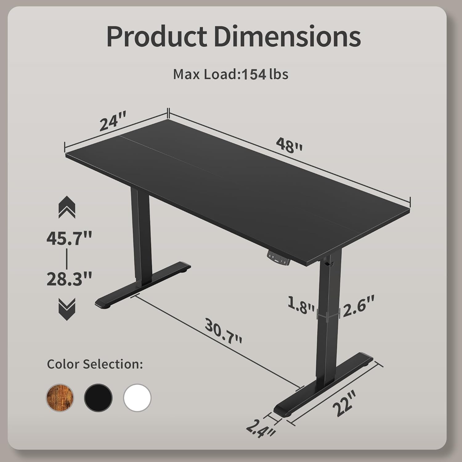 Electric Standing Desk, 48 X 24 Inches Height Adjustable Desk, Sit Stand up for Work Office Home, Ergonomic Rising Gaming Computer Table with Memory Preset, Black