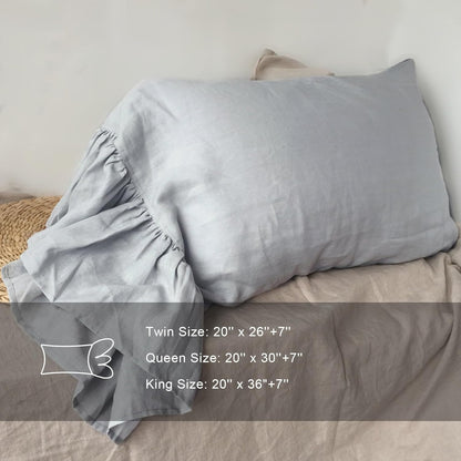 Ruffles Linen Pillowcase. Pure Flax Pillow Sham 100% French Linen Ruffled Pillow Cover, Standard, Queen, King 1 PCS Size (Queen, Silver)