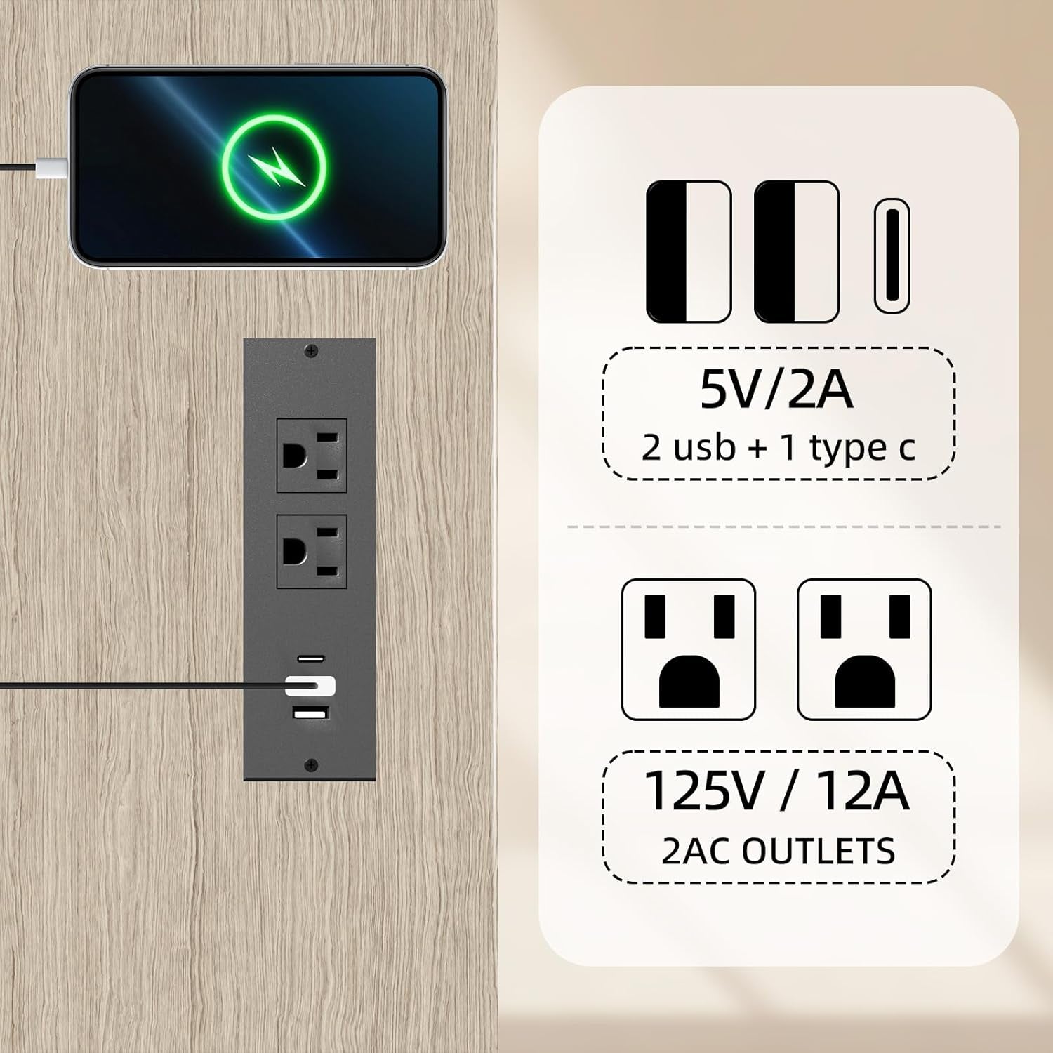LED TV Stand 60 Inch for Living Room with Charging Station, Entertainment Center with 2 Industrial Bookshelves, Modern Console Cabinet with Storage Drawers (Greige)