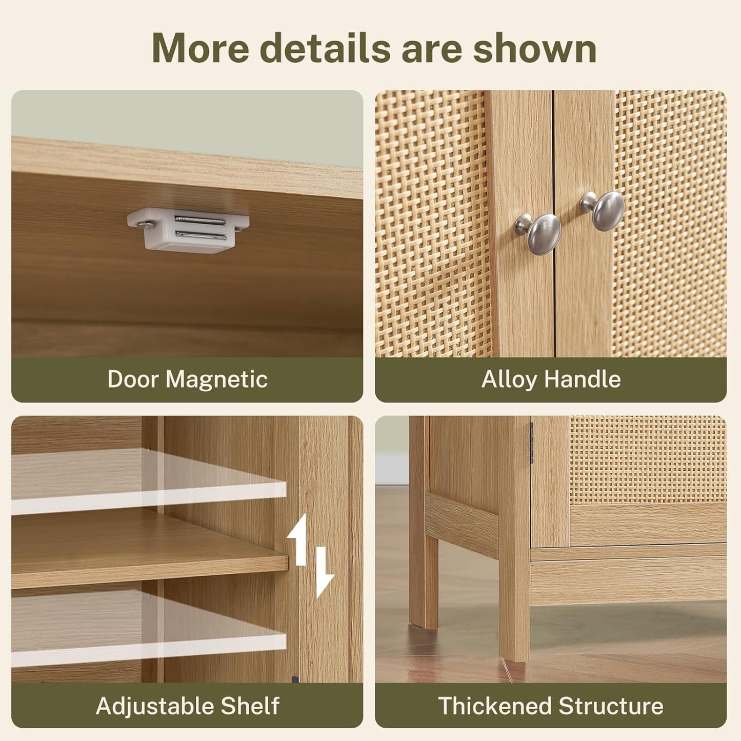 Storage Cabinet, Rattan Cabinet with Adjustable Shelf, for Living Room, Entryway, Kitchen, Home Office, Nature