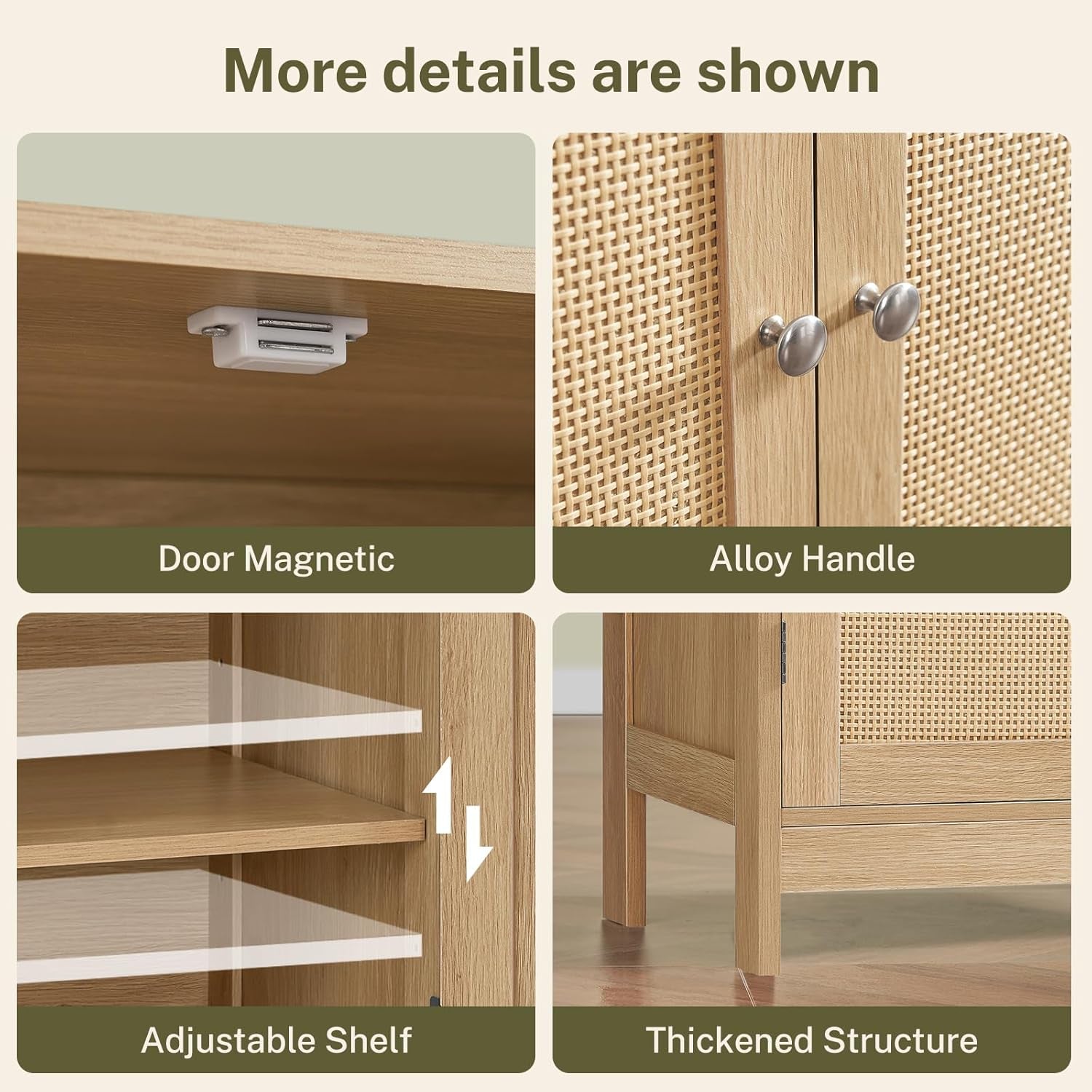 Storage Cabinet, Rattan Cabinet with Adjustable Shelf, for Living Room, Entryway, Kitchen, Home Office, Nature