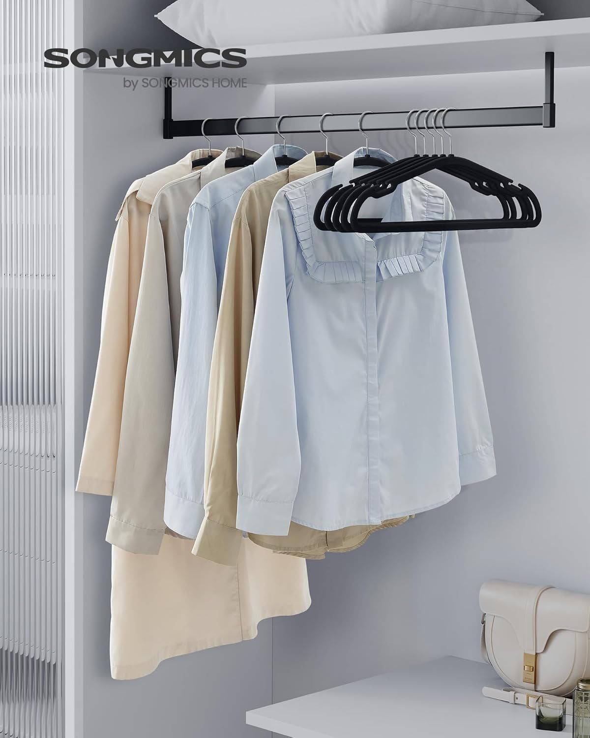 Velvet Hangers 50 Pack, Non-Slip Clothes Hangers, 17 X 8.3 Inches, Coat Hangers with Wide Shoulder Notches, Pants Bar, 360° Swivel Hook, Space-Saving, for Closet, Ink Black UCRF039B03