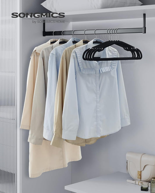 Velvet Hangers 50 Pack, Non-Slip Clothes Hangers, 17 X 8.3 Inches, Coat Hangers with Wide Shoulder Notches, Pants Bar, 360° Swivel Hook, Space-Saving, for Closet, Ink Black UCRF039B03